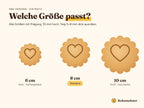 Drei Größen: 6 cm, 8 cm (Standard) und 10 cm, jeweils mit Prägung und 10 mm hoch